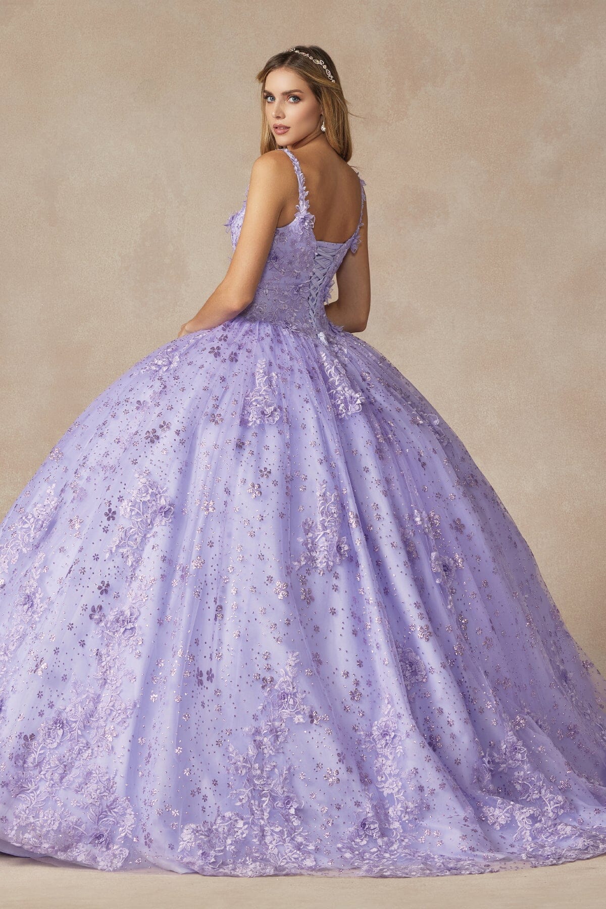 Floral Applique Sleeveless Ball Gown by Juliet 1446