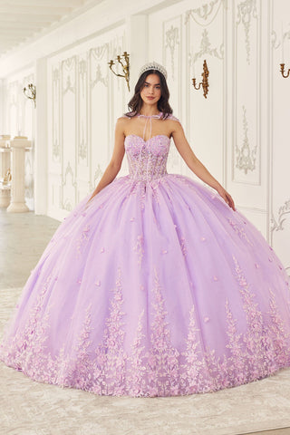 Trägerloses Ballkleid mit Blumenapplikation und Cape von Ladivine 15723