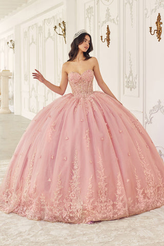 Trägerloses Ballkleid mit Blumenapplikation und Cape von Ladivine 15723