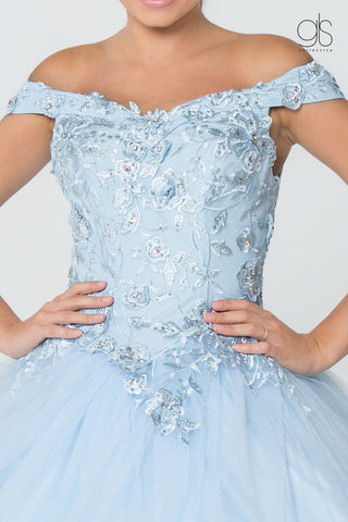 Schulterfreies Ballkleid mit Blumenstickerei von Elizabeth K GL2802