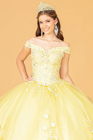 Schulterfreies Ballkleid mit Blumenstickerei von Elizabeth K GL2802