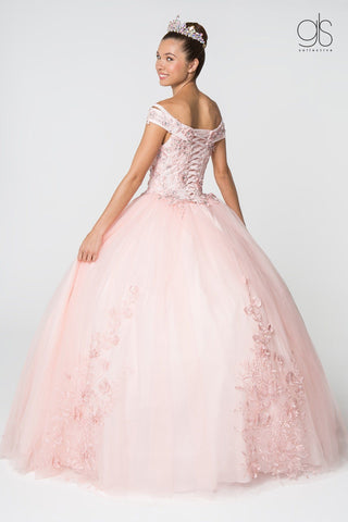 Schulterfreies Ballkleid mit Blumenstickerei von Elizabeth K GL2802