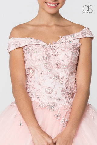 Schulterfreies Ballkleid mit Blumenstickerei von Elizabeth K GL2802