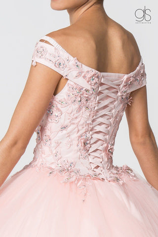 Schulterfreies Ballkleid mit Blumenstickerei von Elizabeth K GL2802