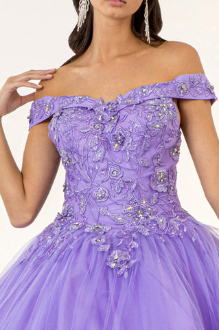 Schulterfreies Ballkleid mit Blumenstickerei von Elizabeth K GL2802