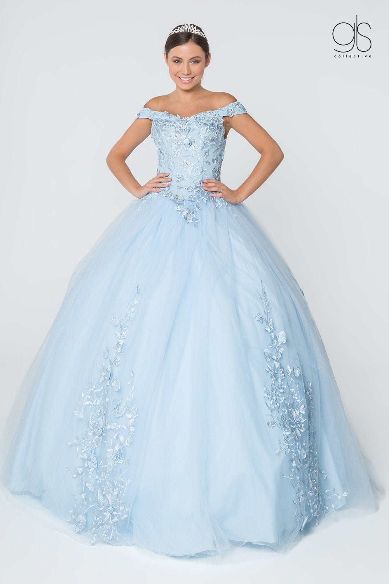 Floral Embroidered Off Shoulder Ball Gown by Elizabeth K GL2802