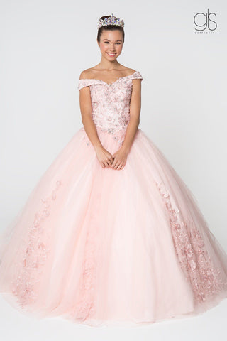 Schulterfreies Ballkleid mit Blumenstickerei von Elizabeth K GL2802