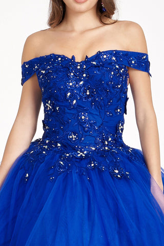 Schulterfreies Ballkleid mit Blumenstickerei von Elizabeth K GL2802