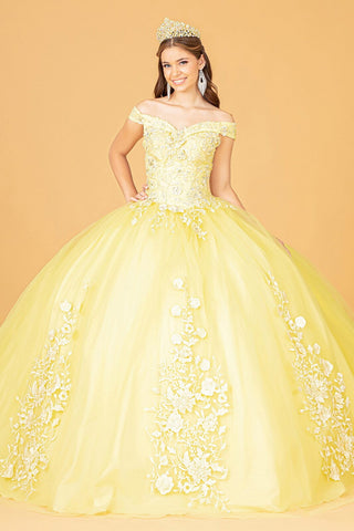 Schulterfreies Ballkleid mit Blumenstickerei von Elizabeth K GL2802