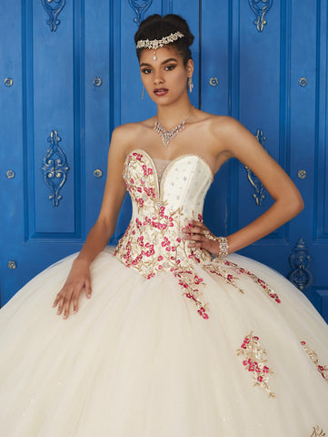 Kleid mit V-Ausschnitt und Blumenstickerei von House of Wu LA Glitter 24032