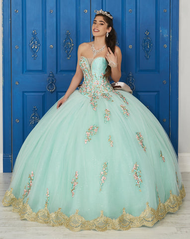 Kleid mit V-Ausschnitt und Blumenstickerei von House of Wu LA Glitter 24032