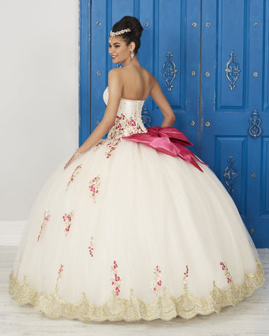 Kleid mit V-Ausschnitt und Blumenstickerei von House of Wu LA Glitter 24032