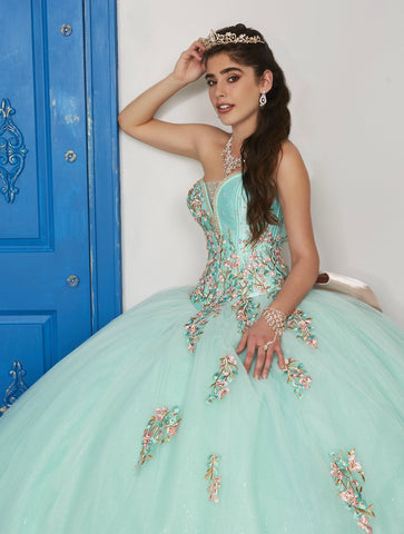 Kleid mit V-Ausschnitt und Blumenstickerei von House of Wu LA Glitter 24032