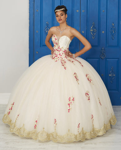 Kleid mit V-Ausschnitt und Blumenstickerei von House of Wu LA Glitter 24032