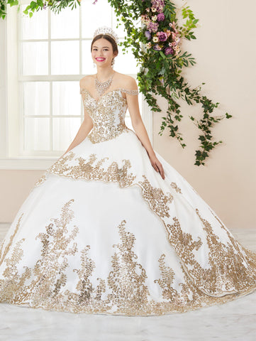 Quinceanera-Kleid mit Blumen- und Glitzer-V-Ausschnitt von House of Wu 26956