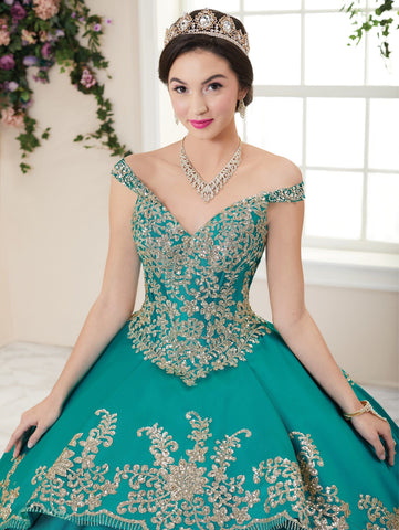 Quinceanera-Kleid mit Blumen- und Glitzer-V-Ausschnitt von House of Wu 26956