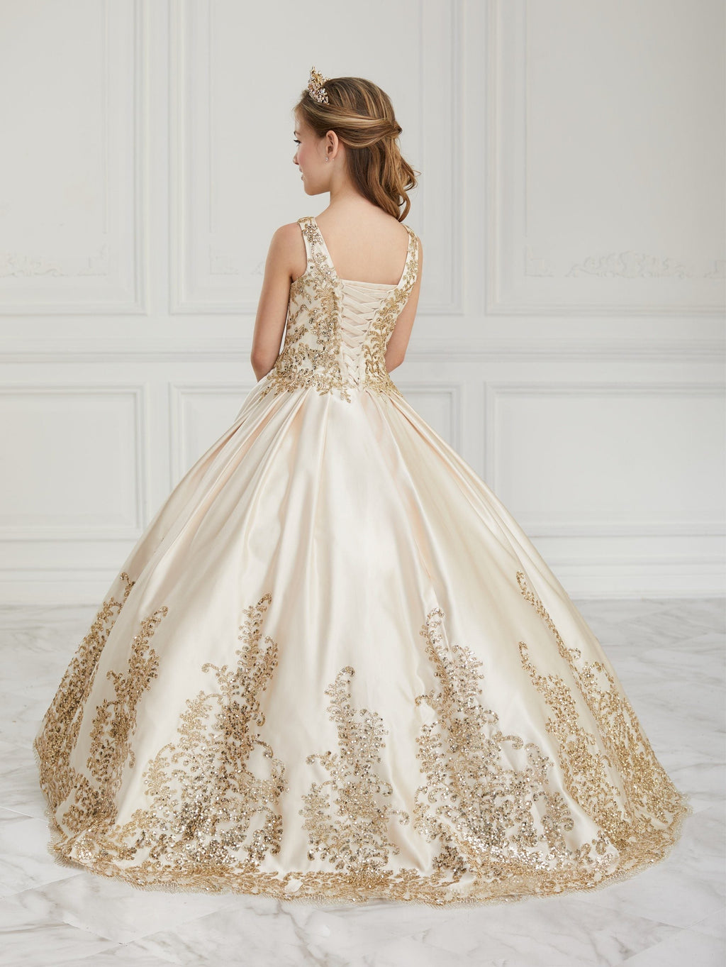 Floral Glitter V-Neck Quinceanera Dress by House of Wu 26956