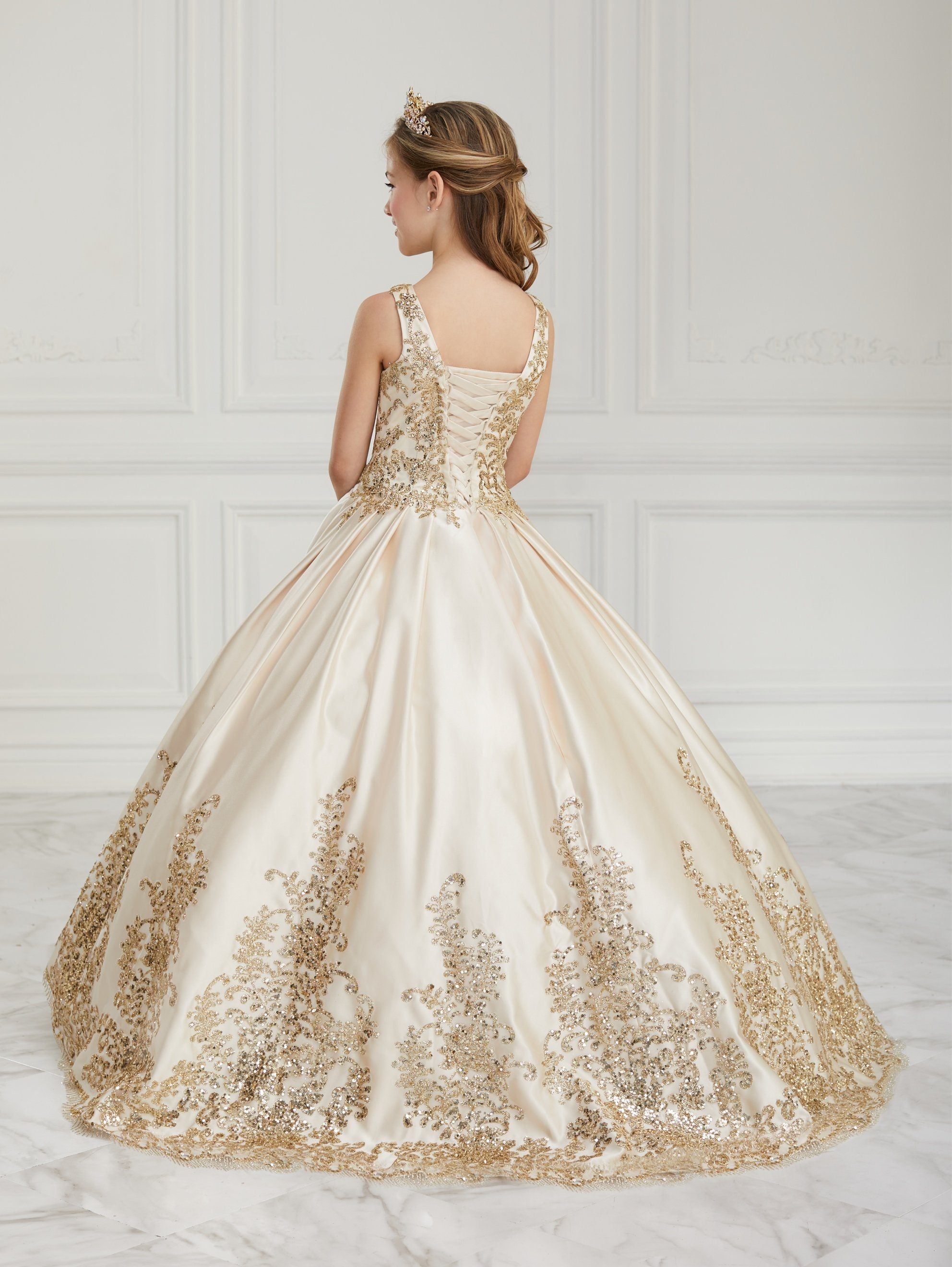 Floral Glitter V-Neck Quinceanera Dress by House of Wu 26956