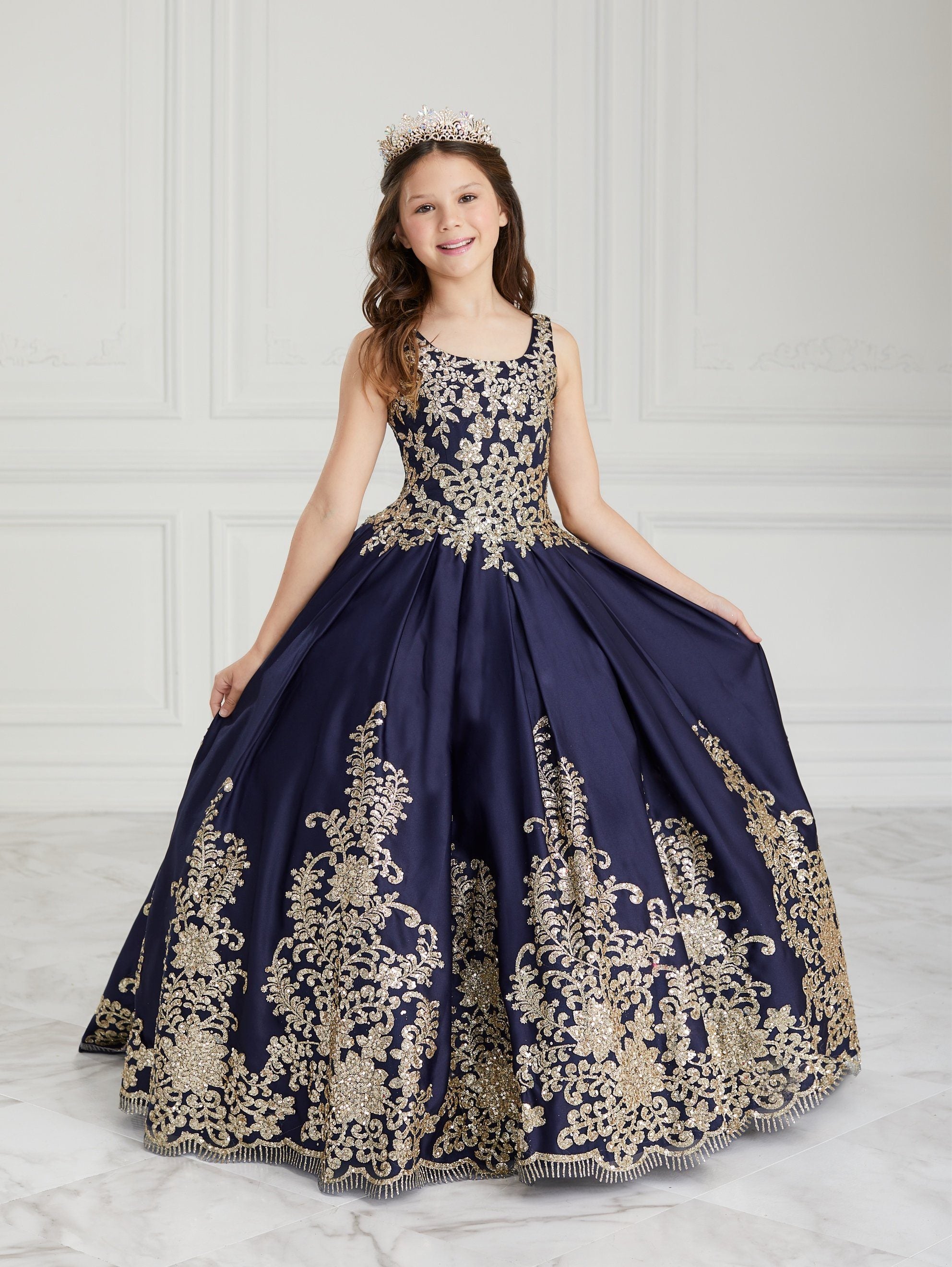 Floral Glitter V-Neck Quinceanera Dress by House of Wu 26956