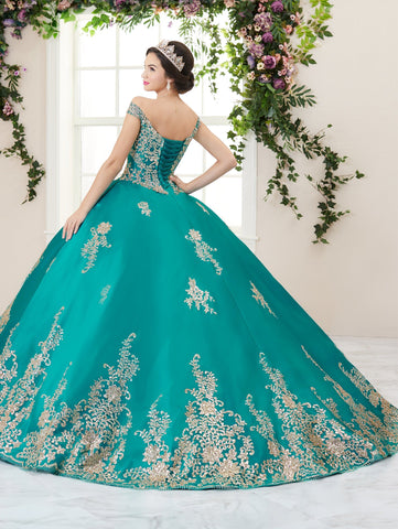 Quinceanera-Kleid mit Blumen- und Glitzer-V-Ausschnitt von House of Wu 26956