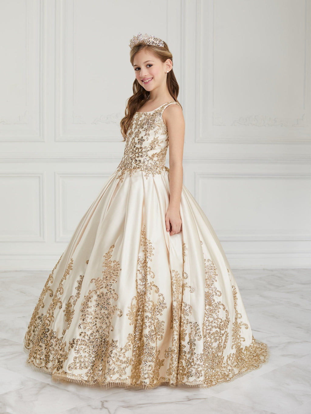 Floral Glitter V-Neck Quinceanera Dress by House of Wu 26956