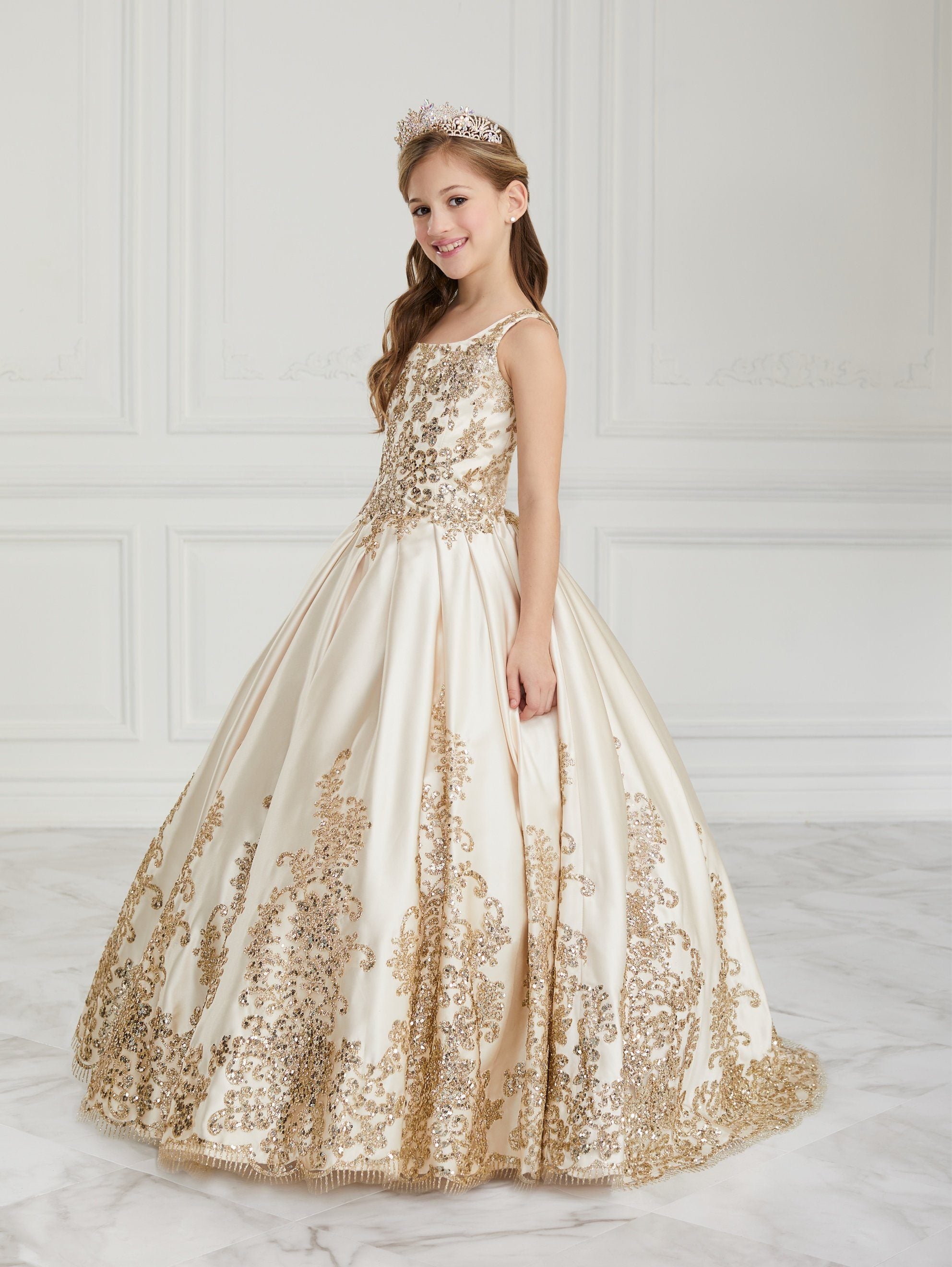 Floral Glitter V-Neck Quinceanera Dress by House of Wu 26956