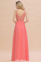 Floral Lace A-line Simple Wedding Dress Sleeveless Maxi Bridesmaid Dress