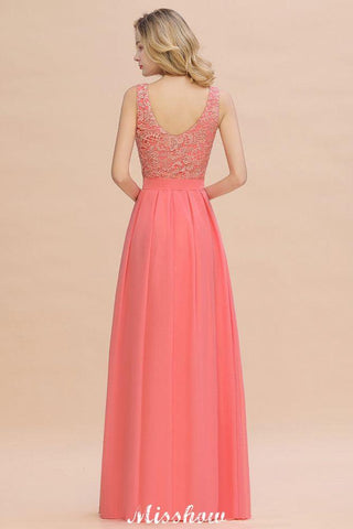 Floral Lace A-line Simple Wedding Dress Sleeveless Maxi Bridesmaid Dress