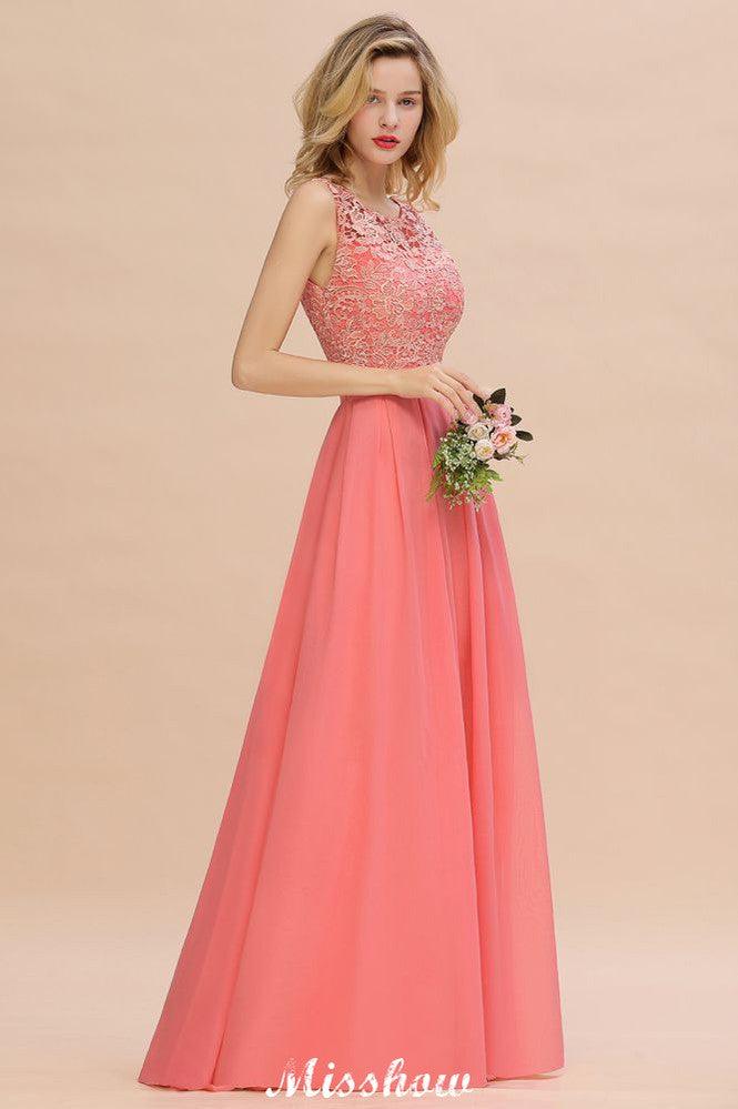 Floral Lace A-line Simple Wedding Dress Sleeveless Maxi Bridesmaid Dress