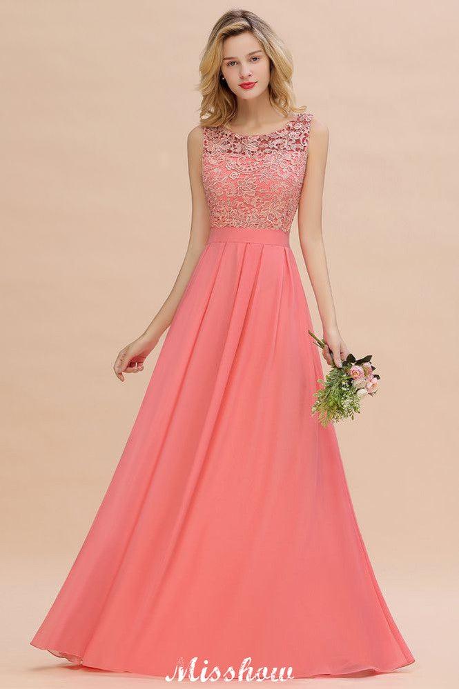 Floral Lace A-line Simple Wedding Dress Sleeveless Maxi Bridesmaid Dress