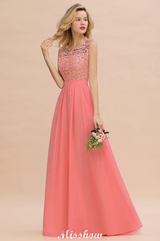 Floral Lace A-line Simple Wedding Dress Sleeveless Maxi Bridesmaid Dress
