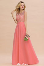 Floral Lace A-line Simple Wedding Dress Sleeveless Maxi Bridesmaid Dress