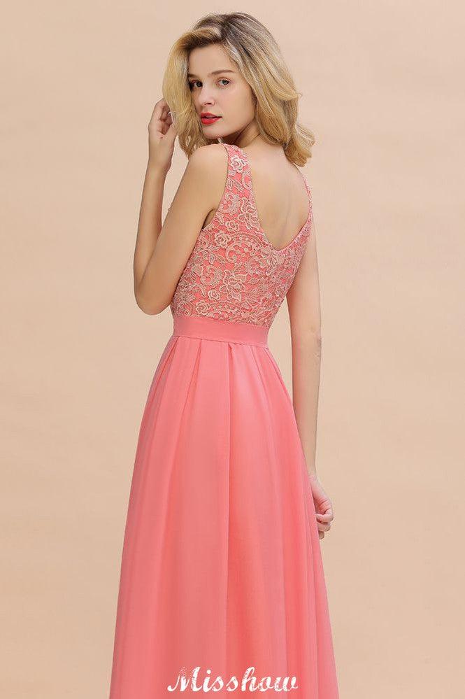 Floral Lace A-line Simple Wedding Dress Sleeveless Maxi Bridesmaid Dress