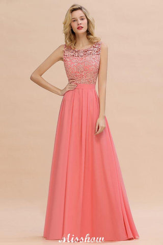 Floral Lace A-line Simple Wedding Dress Sleeveless Maxi Bridesmaid Dress