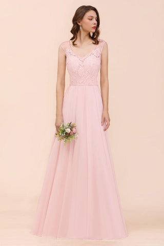 Floral Lace Bridesmaid Dress Pink A-line Wedding Party Dress