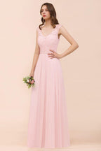 Floral Lace Bridesmaid Dress Pink A-line Wedding Party Dress