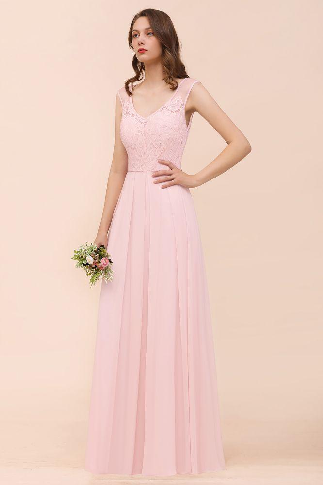Floral Lace Bridesmaid Dress Pink A-line Wedding Party Dress