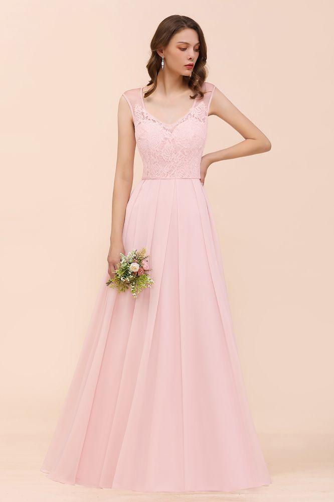 Floral Lace Bridesmaid Dress Pink A-line Wedding Party Dress