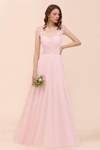 Floral Lace Bridesmaid Dress Pink A-line Wedding Party Dress