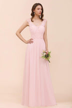 Floral Lace Bridesmaid Dress Pink A-line Wedding Party Dress