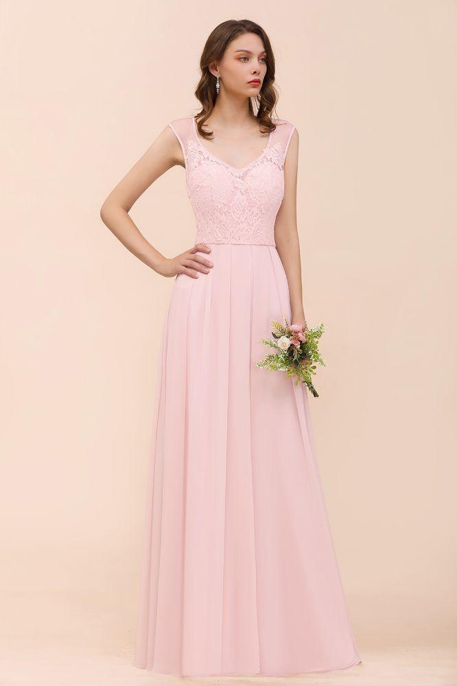 Floral Lace Bridesmaid Dress Pink A-line Wedding Party Dress