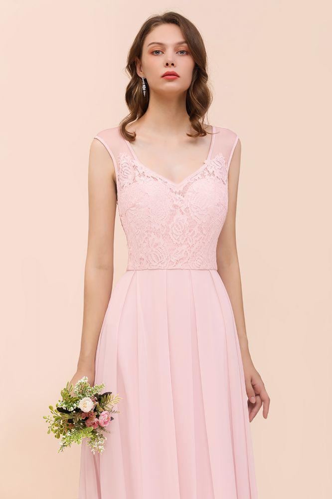 Floral Lace Bridesmaid Dress Pink A-line Wedding Party Dress