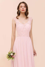Floral Lace Bridesmaid Dress Pink A-line Wedding Party Dress