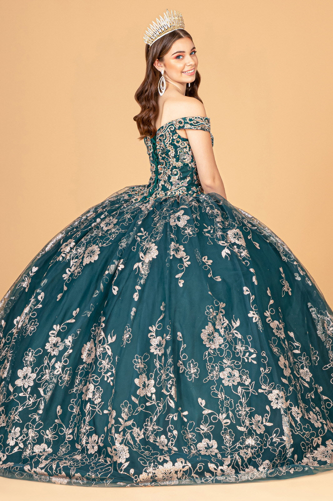 Floral Off Shoulder Ball Gown by Elizabeth K GL3074