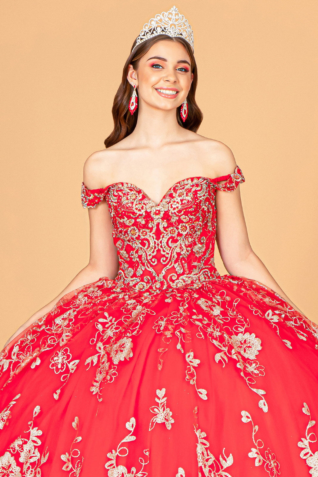 Floral Off Shoulder Ball Gown by Elizabeth K GL3074