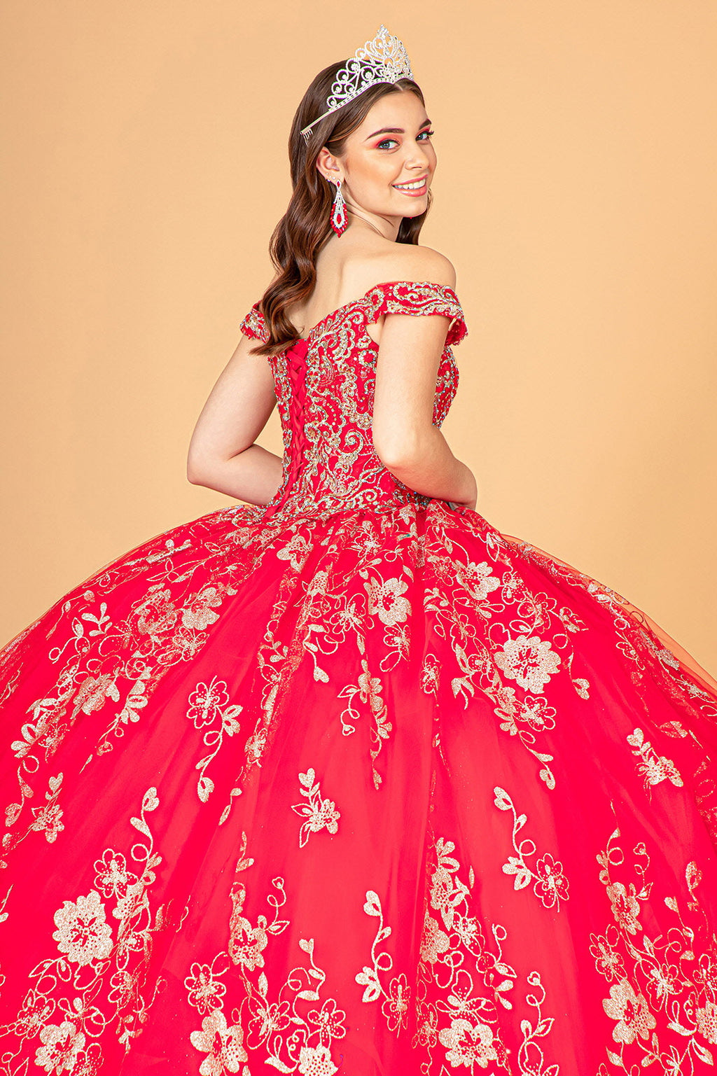 Floral Off Shoulder Ball Gown by Elizabeth K GL3074