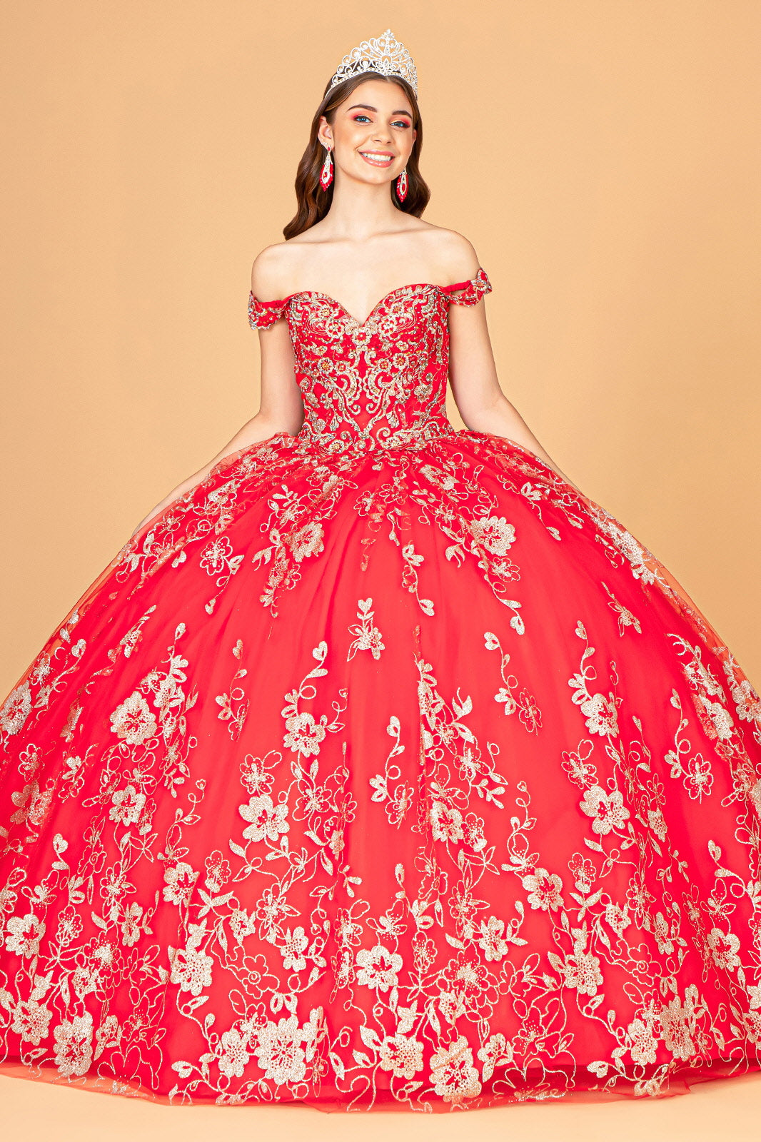 Floral Off Shoulder Ball Gown by Elizabeth K GL3074