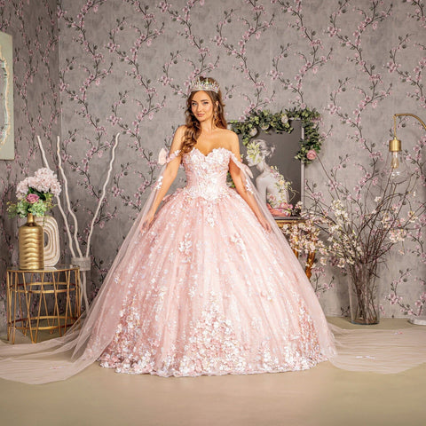 Ballkleid mit Blumenmuster und schulterfreiem Cape-Ärmeln von GLS Gloria GL3465