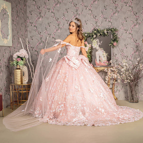 Ballkleid mit Blumenmuster und schulterfreiem Cape-Ärmeln von GLS Gloria GL3465