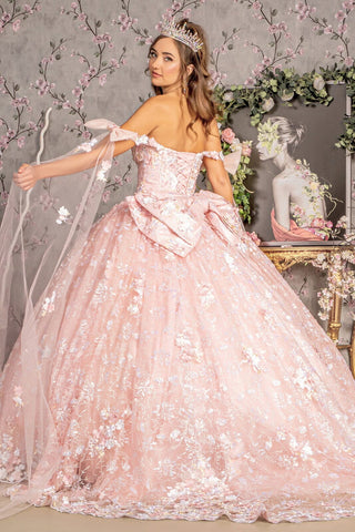 Ballkleid mit Blumenmuster und schulterfreiem Cape-Ärmeln von GLS Gloria GL3465